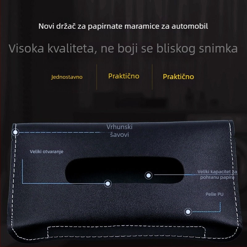 Guowei kožna kutija za maramice za auto za vizir za sunce, nasloni za ruke i ploču instrumenta – prilagodljiv unutarnji dodatak