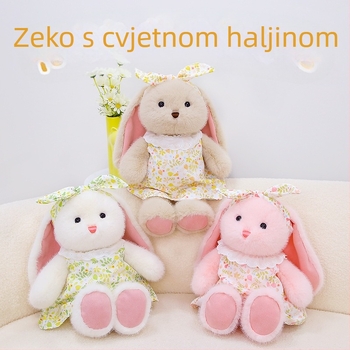 Mekana plišana zeka lutka s cvjetnom suknjom, izuzetno mekan kratki pliš, PP pamuk punilo, za djecu 4–6 godina