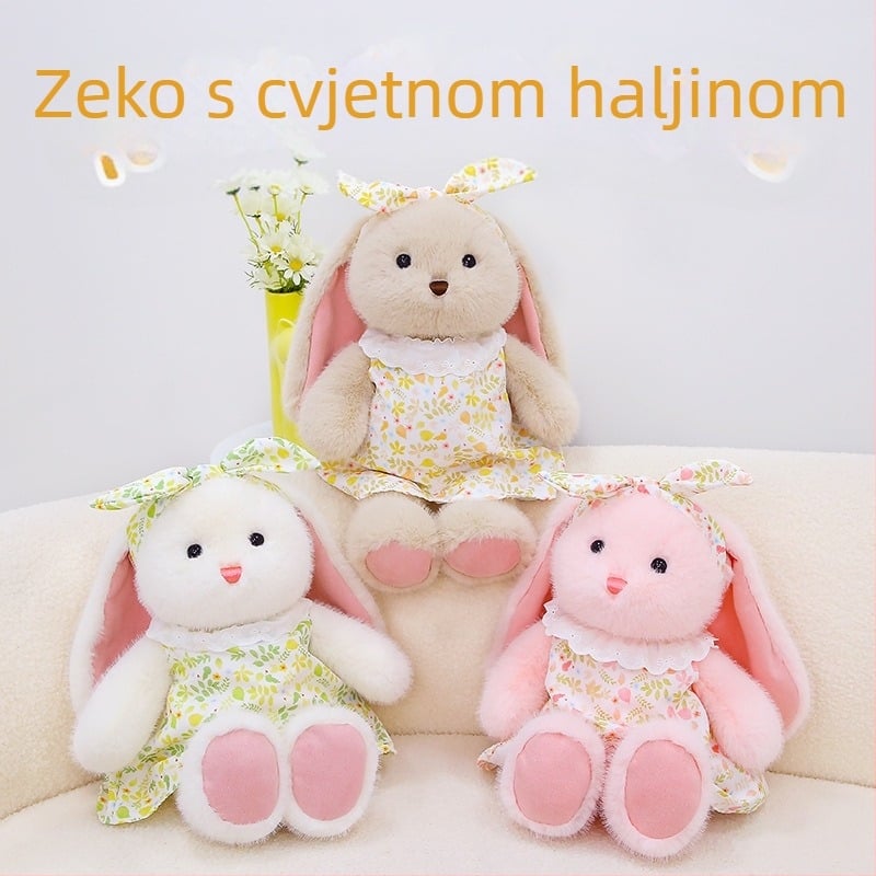 Mekana plišana zeka lutka s cvjetnom suknjom, izuzetno mekan kratki pliš, PP pamuk punilo, za djecu 4–6 godina