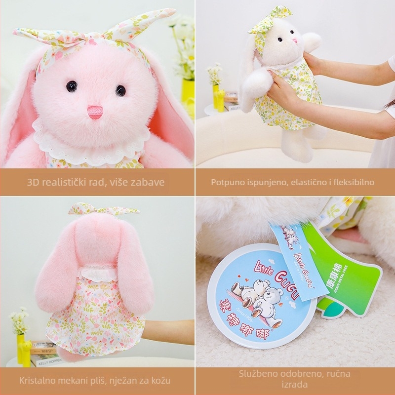 Mekana plišana zeka lutka s cvjetnom suknjom, izuzetno mekan kratki pliš, PP pamuk punilo, za djecu 4–6 godina
