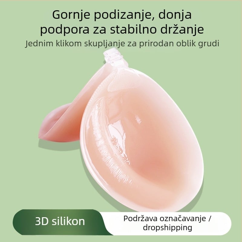 Silikonski grudnjak s debelim 3D košaricama, prednje kopčanje, odvojive naramenice, poklopci za bradavice, Push-Up Bandeau