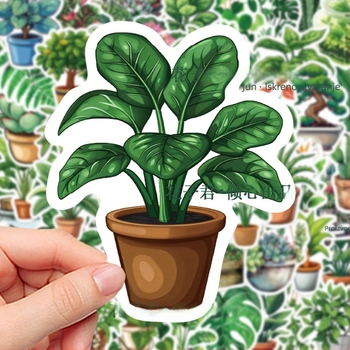 50 komada PVC naljepnica s biljkama u crtačkom stilu za DIY bilježnice i stolnu dekoraciju