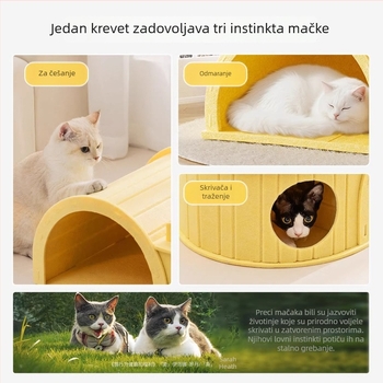 Mačje gnijezdo s filcom tunelom i grebalom – Sve u jednom, gnijezdo za mačke za četiri sezone, otporno na habanje i bez ispadanja dlake