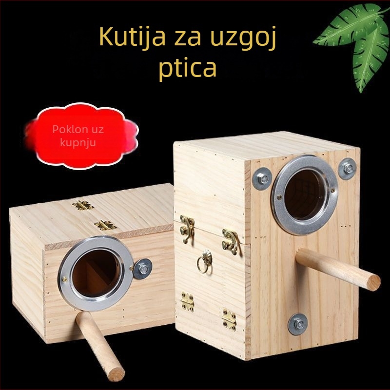 Budgie viseće gnijezdo od čvrstog drveta za ptice za uzgoj — marka Happy Parrot