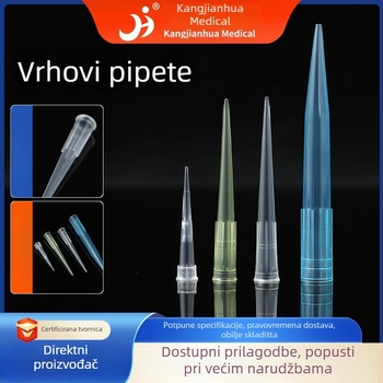 Jednokratne vrhovi pipete za prijenos tekućine — marke Kang Jian Hua; broj proizvoda 13; zapremine 10 μL / 200 μL / 1 mL / 5 mL
