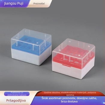 Plastična kutija za epruvete s držačem za 32 rupa i kutija za 96 rupa pipetnih vrhova – uzorci; podrijetlo Jiangsu, Puji