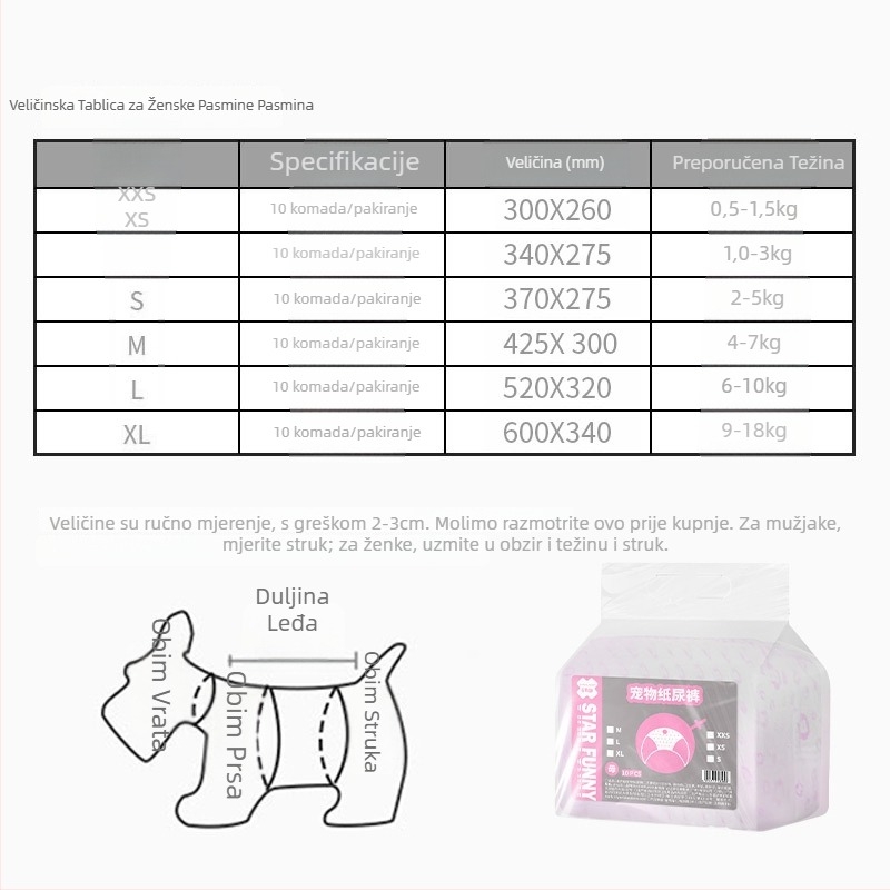 Pelenice za kućne ljubimce – netkani materijal; za ženke; menstrualne hlačice