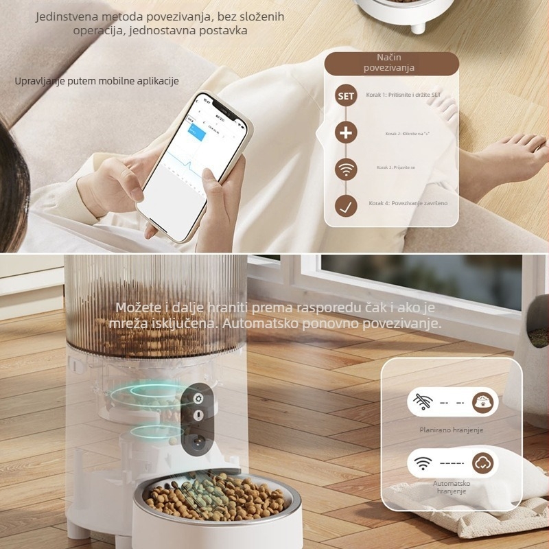 PT23 Pametni automatski hranilnik za kućne ljubimce s Wi‑Fi, upravljanje aplikacijom, daljinsko hranjenje, za mačke i pse, 1,59 kg
