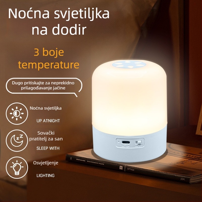 Stolna noćna lampica s ugrađenom baterijom i dodirnim prekidačem, geometrijski plastični abažur, ambijentalno osvjetljenje