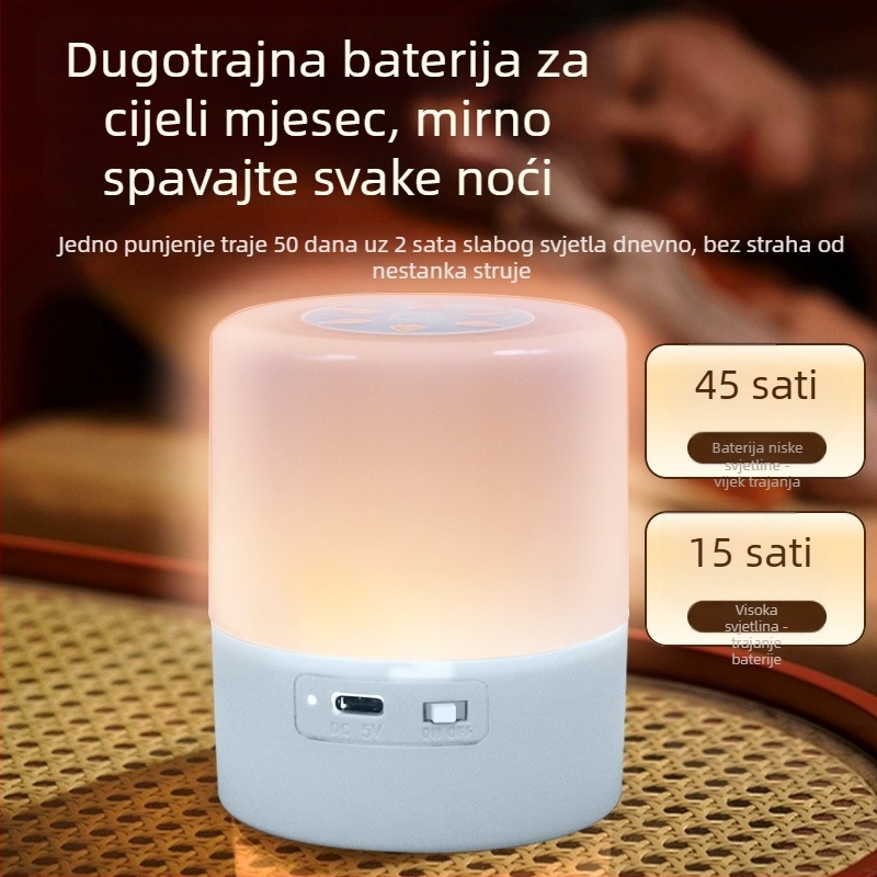 Stolna noćna lampica s ugrađenom baterijom i dodirnim prekidačem, geometrijski plastični abažur, ambijentalno osvjetljenje