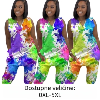 XT8310 Tie-Dye jumpsuit, 95% poliester, bez rukava, uske hlače, ljeto 2023