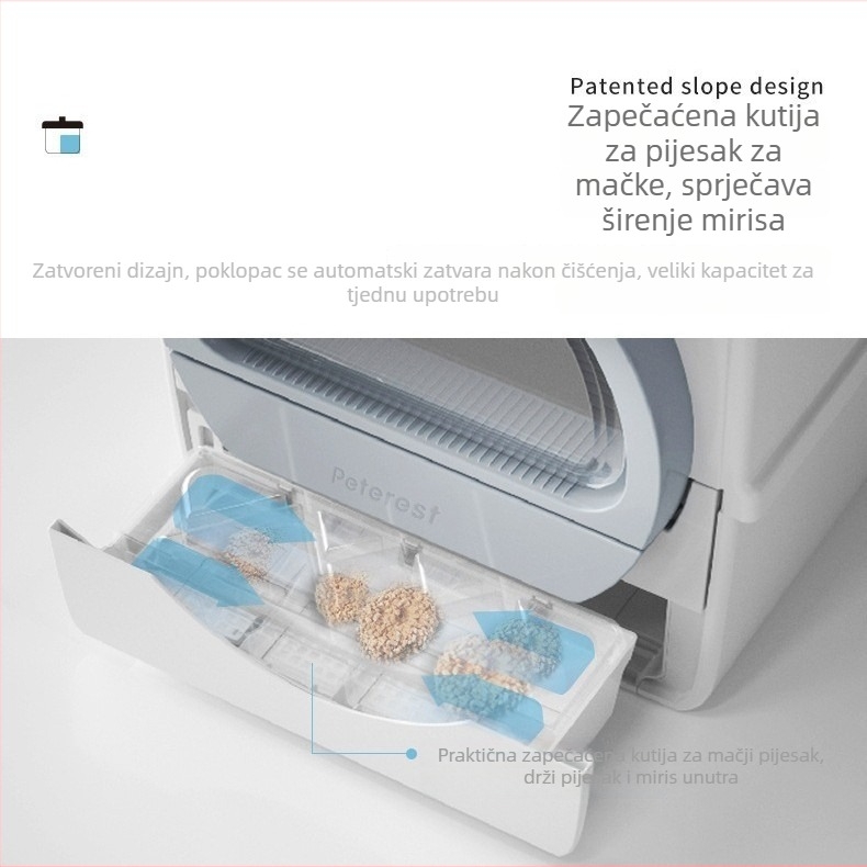 Kutija za mačji pijesak s ručicom za izvlačenje, potpuno zatvoren, PE materijal, Forest Technology