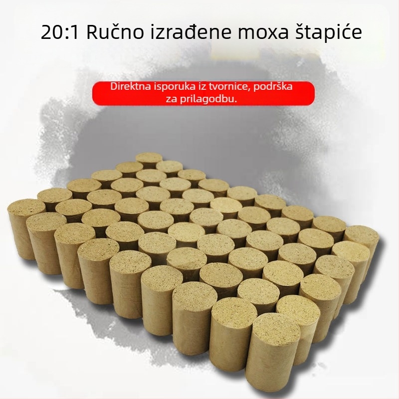 Moxa stup Ai follows – materijal: zreli Ai Rong; pakiranje: 150 kom; tiskani logo; prilagođena obrada; Primjena: zdravstvena njega, masaža, fitness ljepota, sportsku zaštitu