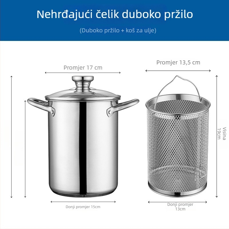 Duboko kuhalo od nehrđajućeg čelika 304, složeno dno, višenamjenski kuhinjski lonac za opći štednjak