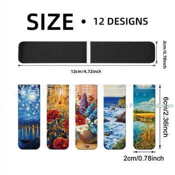 Magnetski označivač stranice s drevnim stilom, minijaturni dizajn, serija od 12 uljnih slika