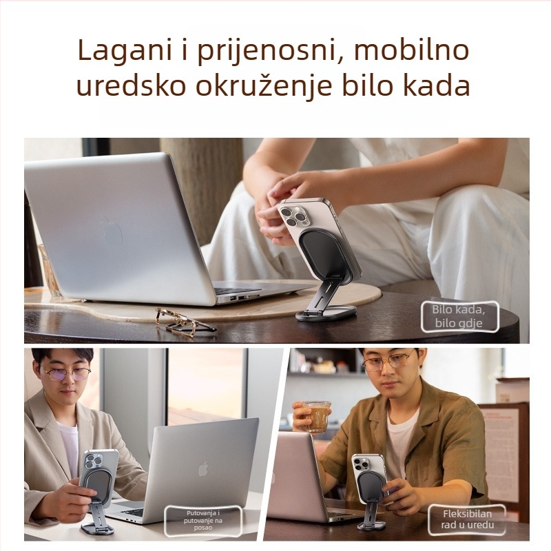 Stolni držač za mobitel s magnetskim sklapanjem, prenosiv, otporan na podrhtavanje (legura)