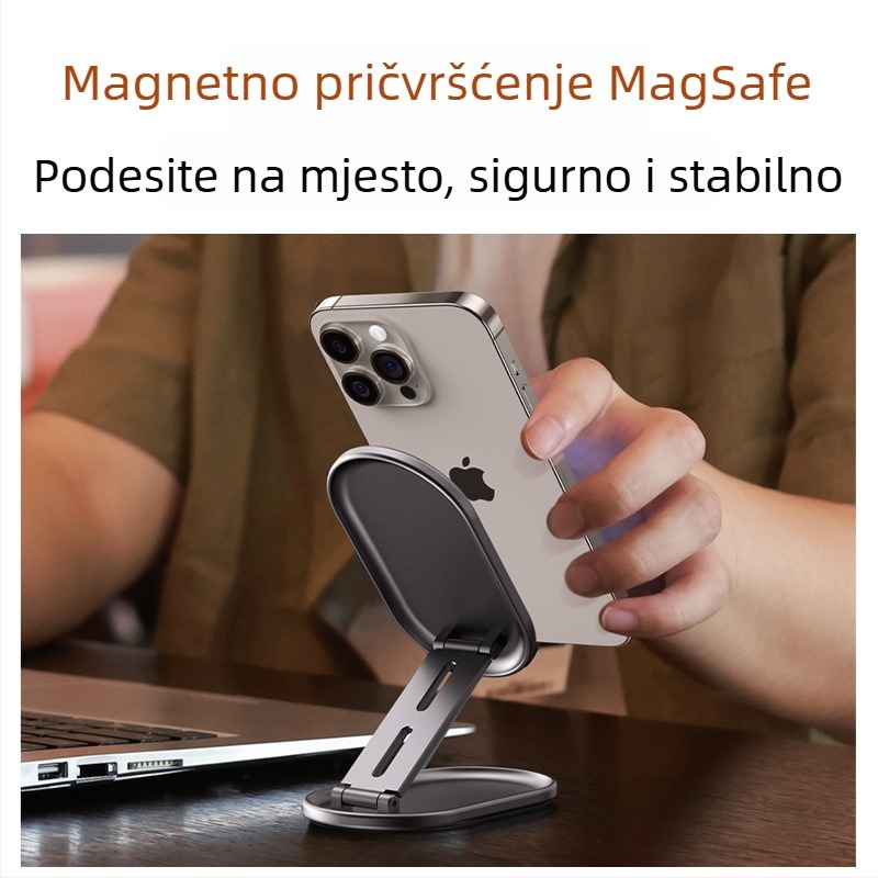 Stolni držač za mobitel s magnetskim sklapanjem, prenosiv, otporan na podrhtavanje (legura)