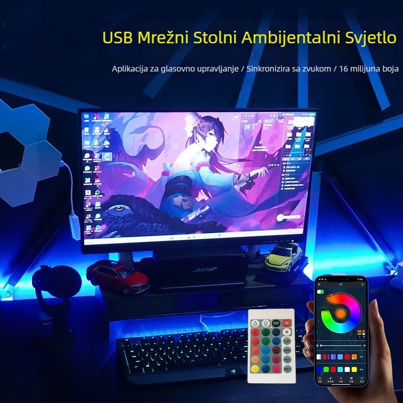 LED traka s Bluetooth aplikacijom i daljinskim upravljačem, 30 LED dioda, ulazno napajanje 5V, dimabilna, snaga 5W