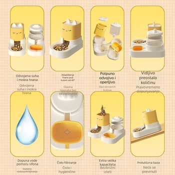 Automatski dispenser vode za mačke s dvostrukim zdjelama u obliku mačjih ušiju • Materijal: PP • Značka: Meow and • Komplet: Da • Namijenjeno: Mačka