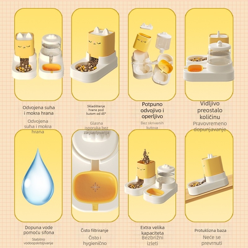 Automatski dispenser vode za mačke s dvostrukim zdjelama u obliku mačjih ušiju • Materijal: PP • Značka: Meow and • Komplet: Da • Namijenjeno: Mačka