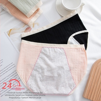 Ženske donje rublje s srednjom struku za menstrualni period, glavna tkanina 93,5% pamuk, podstava u preponama 100% pamuk, jacquard pletenje