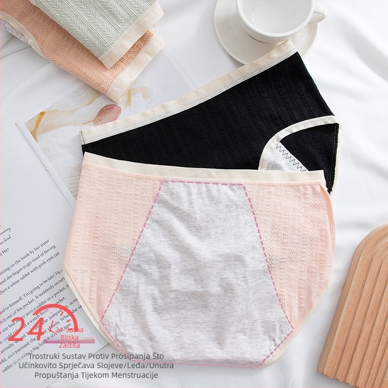 Ženske donje rublje s srednjom struku za menstrualni period, glavna tkanina 93,5% pamuk, podstava u preponama 100% pamuk, jacquard pletenje