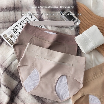Ženske menstrualne gaćice od pamuka, srednje visine struka, zaštita od curenja, s džepićem i klapom, prozračne