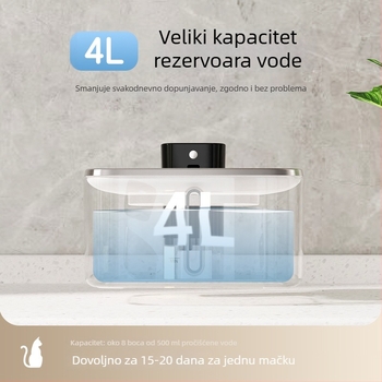Dispenzer za vodu za kućne ljubimce od nehrđajućeg čelika, dvomodno napajanje, kapacitet 4 L, odvojiv, pogodan za pse i mačke, model YPD-C016