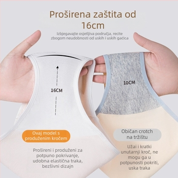 Bonas ženske antibakterijske pamučne gaćice bez šavova s produženom preponom, medicinske klase pamuka klase A