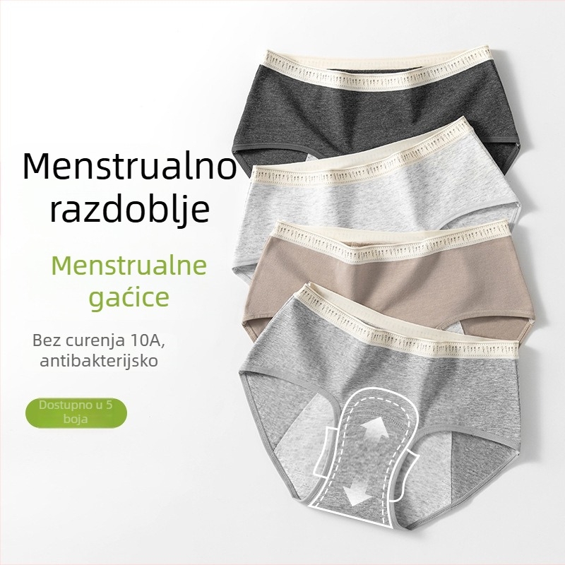Fiziološke ženske gaćice od pamuka, srednji pojas, brzo se suše, glavni materijal 95% pamuk, podstava u dijelu preklopa 100% pamuk