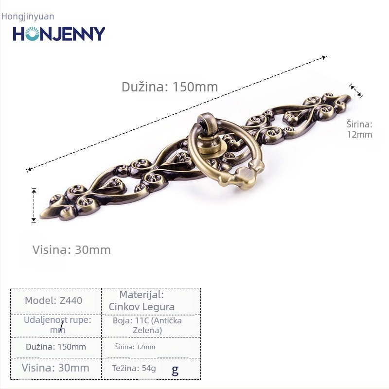 Drška za vrata ormarića u novokineskom dizajnu, cinkova legura, lijevanje pod tlakom, traka oblik, montaža na površinu, model Z440