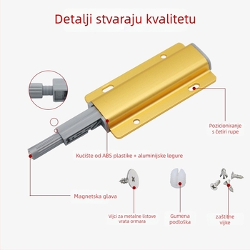 Aluminijski amortizer za vrata ormara i ladice — bez ručke, samoodbojni mehanizam, elektroplatirani završni sloj