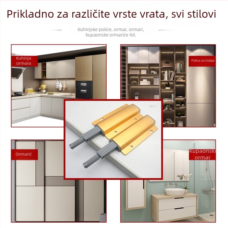 Aluminijski amortizer za vrata ormara i ladice — bez ručke, samoodbojni mehanizam, elektroplatirani završni sloj