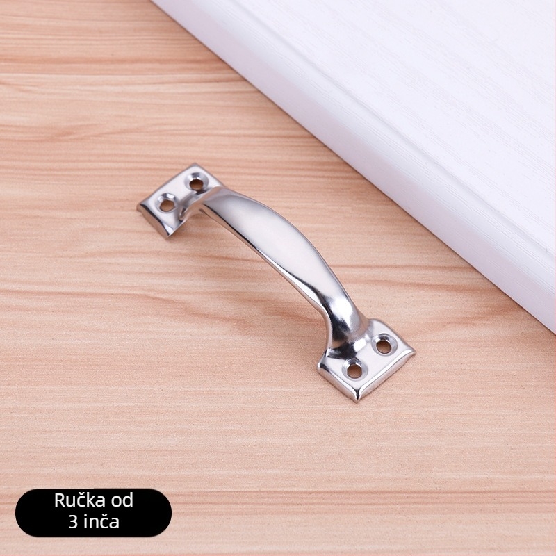 Nerđava čelična lukasta ručka za ormariće, ladice i prozore, polirana površina, model M, stil modernog minimalističkog stila