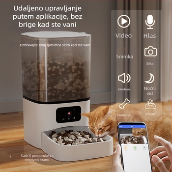 Automatska hranilica za kućne ljubimce s širokokutnim videom, dvobandna 5G veza, vremensko i dozirano hranjenje, upravljanje putem aplikacije, odvojiva, za pse i mačke