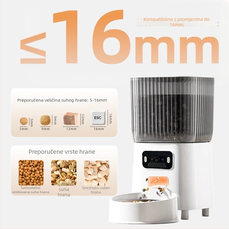 Automatska hranilica za kućne ljubimce s širokokutnim videom, dvobandna 5G veza, vremensko i dozirano hranjenje, upravljanje putem aplikacije, odvojiva, za pse i mačke