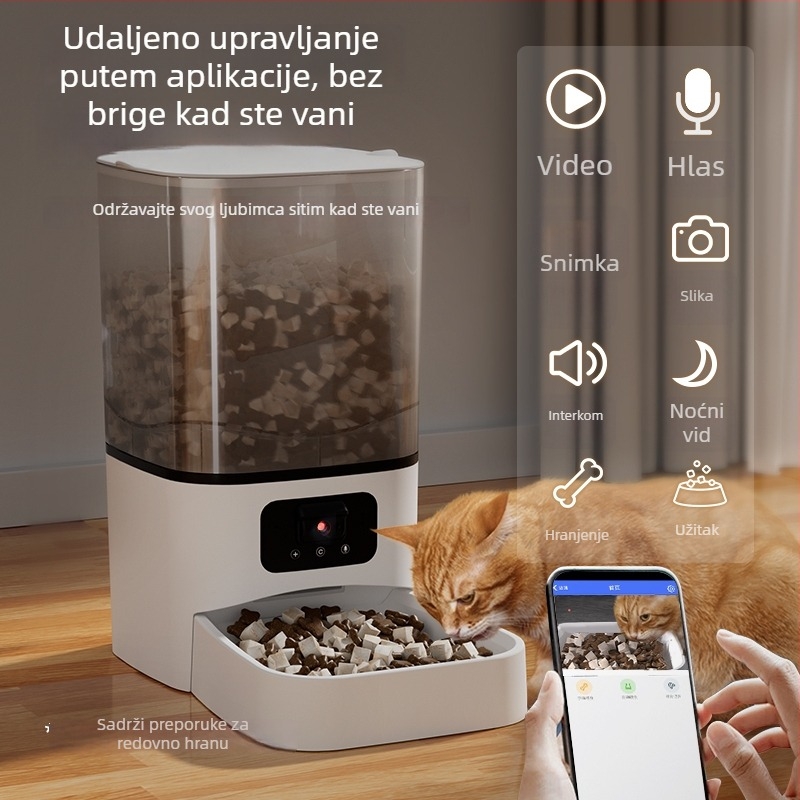 Automatska hranilica za kućne ljubimce s širokokutnim videom, dvobandna 5G veza, vremensko i dozirano hranjenje, upravljanje putem aplikacije, odvojiva, za pse i mačke