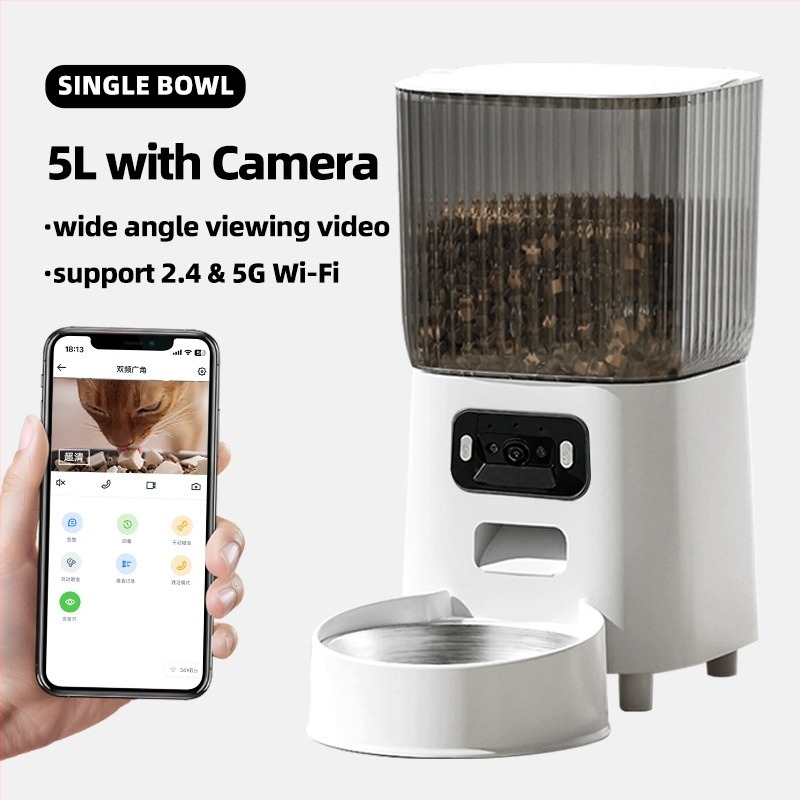 Automatska hranilica za kućne ljubimce s širokokutnim videom, dvobandna 5G veza, vremensko i dozirano hranjenje, upravljanje putem aplikacije, odvojiva, za pse i mačke
