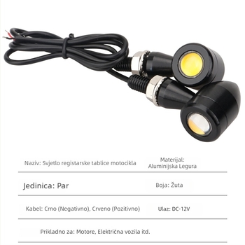 Svjetlo za registarsku pločicu motocikla – visokoučinkovita LED Eagle Eye, svjetlo za vožnju unatrag i upozoravajuće svjetlo, aluminij+LED, 12V, univerzalno
