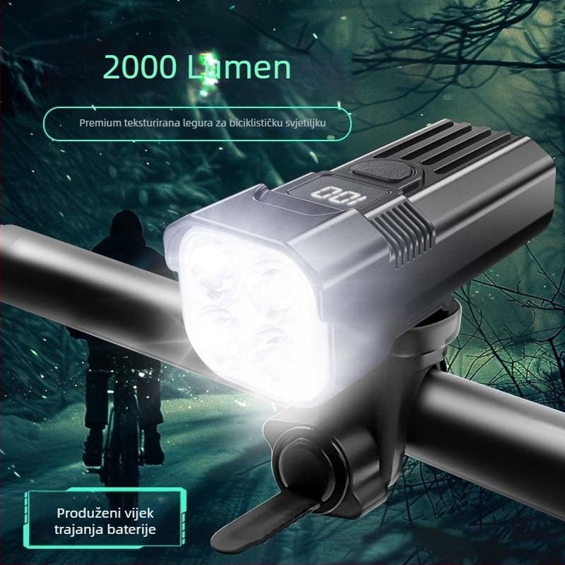 Prednje svjetlo za bicikl s prikazom snage, 2000 lm, IPX5, pet razina podešavanja, dugi domet