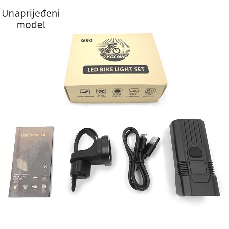 Prednje svjetlo za bicikl s prikazom snage, 2000 lm, IPX5, pet razina podešavanja, dugi domet