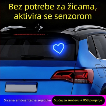 Automobilska LED svjetiljka za C-stub, trokutasti srce oblik, bežični neonski sjaj, ABS materijal, 0,5 W pri 5 V, pričvršćivanje pomoću usisne čašice, univerzalna kompatibilnost