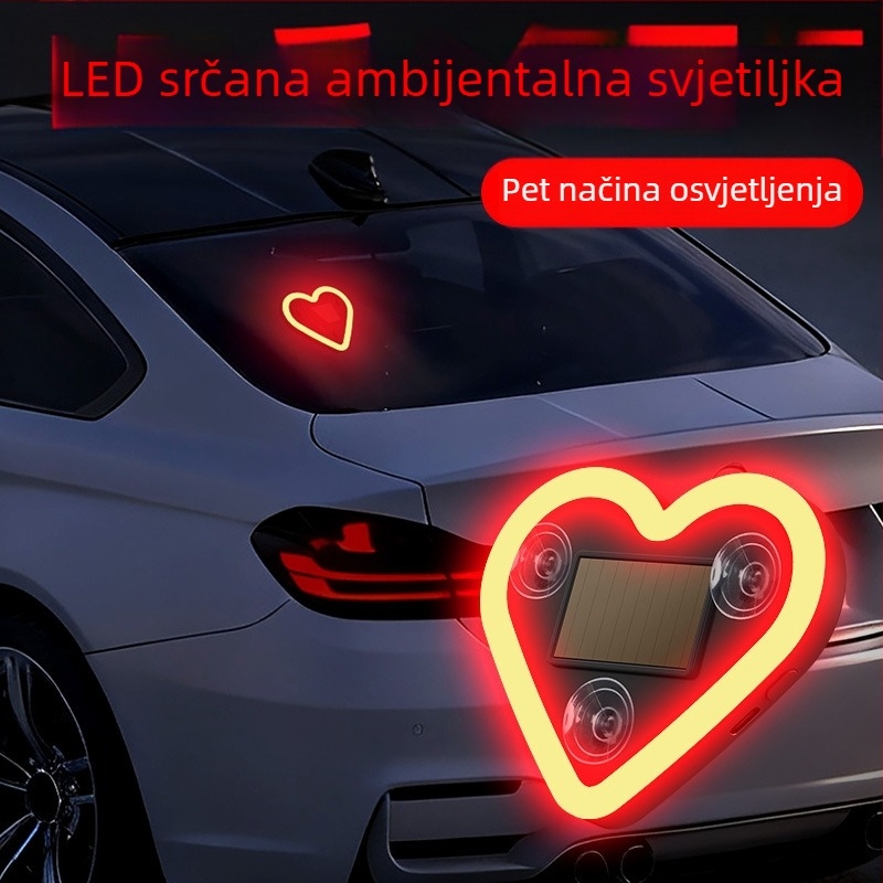 Automobilska LED svjetiljka za C-stub, trokutasti srce oblik, bežični neonski sjaj, ABS materijal, 0,5 W pri 5 V, pričvršćivanje pomoću usisne čašice, univerzalna kompatibilnost