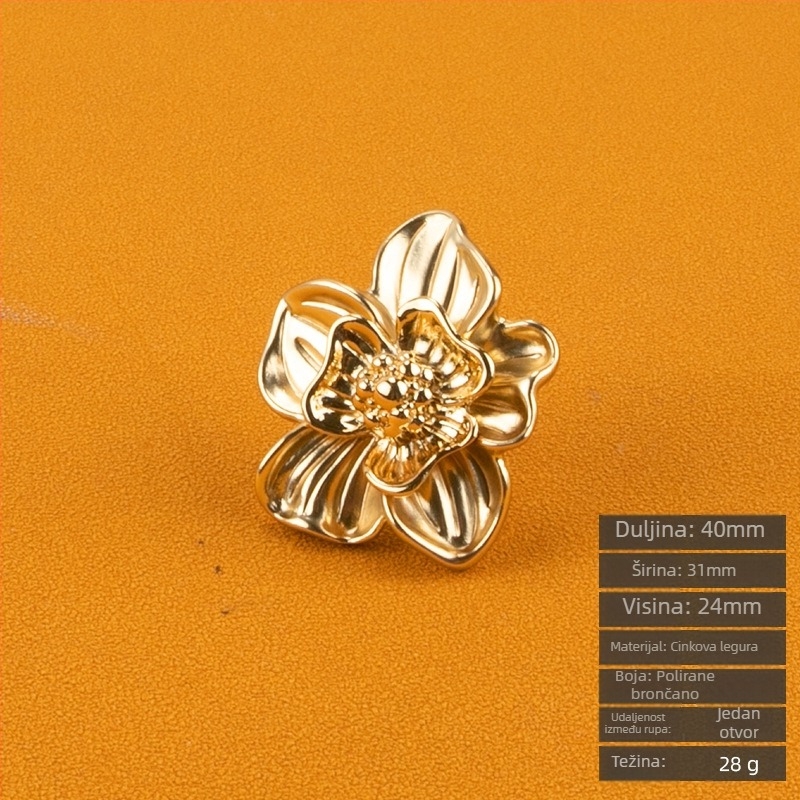 Drška za ormar u obliku latice, s jednim otvorom, cinkova legura, elektroplatinirana Kadillon 6149