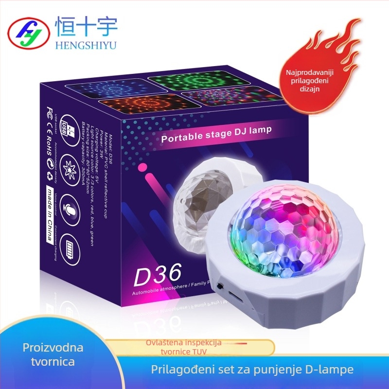 Unutarnje automobilsko LED atmosfersko svjetlo USB RGB s glasovnim upravljanjem i ritmom glazbe, model D36, 3W, 5V, 1A, PC kućište
