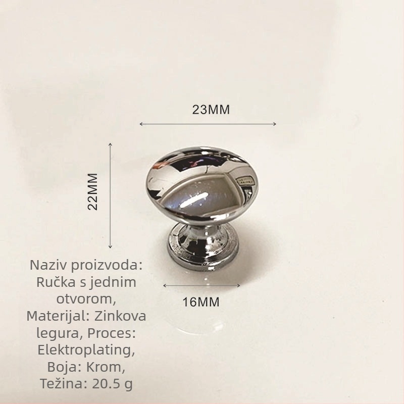 Držač za namještaj – aluminijska i cinkova legura, gljiva oblik kružne ručke s jednom rupom, model KY-811, elektroplatirani završetak