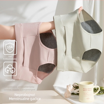 Ženske menstrualne gaćice, visokog struka, zaštita od curenja, glavni materijal 95% pamuk, podšivka 100% pamuk