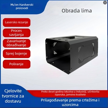 Kutija od lima za industrijsku opremu, prilagođena proizvodnja; materijali: nehrđajući čelik, aluminijski spoj, željezo, ugljenični čelik, nehrđajući čelik 304, bakrena ploča; debljina 0,5–20 mm; lasersko rezanje i savijanje; tolerancija ±0,01–0,1 mm; zavr