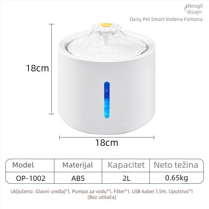 YOMI Pametna posuda za vodu za kućne ljubimce za mačke i pse — Automatsko filtriranje i cirkulacija, Funkcija protiv isušivanja, Odvojiva konstrukcija, Velika kapaciteta