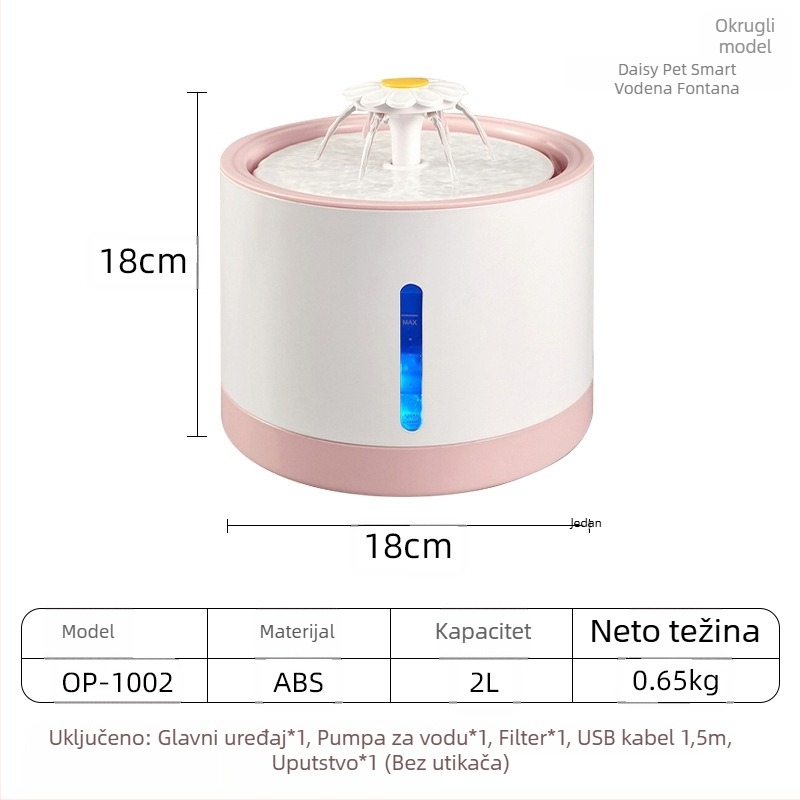YOMI Pametna posuda za vodu za kućne ljubimce za mačke i pse — Automatsko filtriranje i cirkulacija, Funkcija protiv isušivanja, Odvojiva konstrukcija, Velika kapaciteta